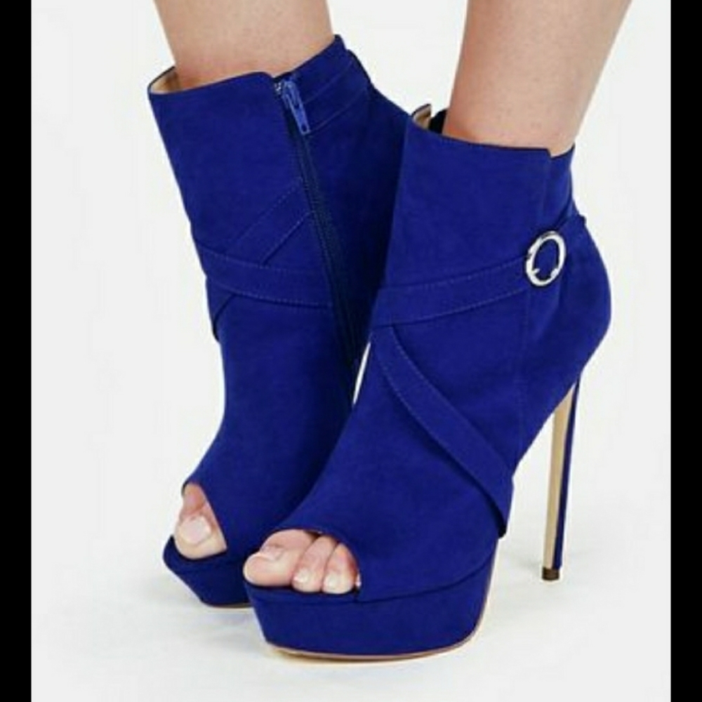 Justfab Blue Open Toe Stiletto Booties
